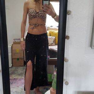 Solitaire Black Swim Pants with Slit Front Legs & Gold Novelty Drink Print
